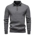 AIOPESON Classic Striped Knitwear Men Cotton Blend Sweater Mock Neck Warm Thickened Old Money Luxury Winter Sweaters for Men