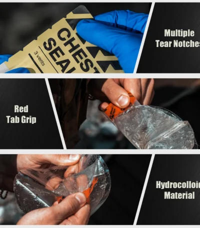 Ce Approved Rhino Rescue Chest Seal Vent Medical Combat Chest Seal Vented With Valved Wound Dressing Trauma Bandage 1