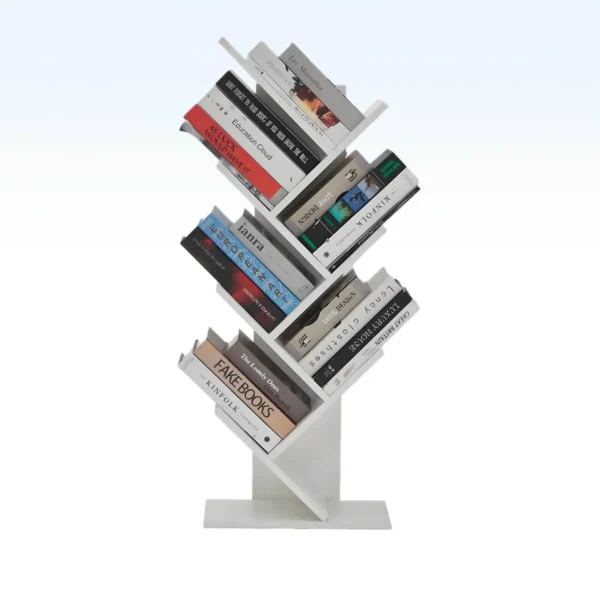 Retro Floor Standing Bookcase Display Narrow 5 Tier bookshelf Tree-shaped Storage Rack for CDs Magazine Books