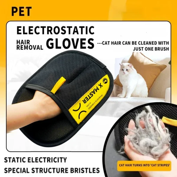 Pet Hair Remover Gloves Electrostatic for Cats Dogs, Reusable Washable Grooming Glove with 2-in-1 Lint Roller Brush – Safe Non-T