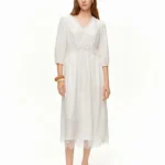 DUSHU 2026 Spring Women’s Lace Panel V-Neck A-Line Dress – Flattering Slim Fit Office Commute Mid-Length Elegant Dress