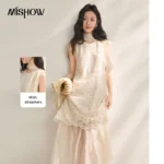MISHOW Women Embroidery Lace Two-Layer Dress Sleeveless with Matching Scarf Included Elegant 2026 Summer Midi Dress MXF22L2663