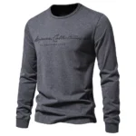AIOPESON 100% Cotton Long Sleeve Men’s T-shirt Solid Color Letter Print Casual T shirts for Men New Spring Tops Tee Men Clothing