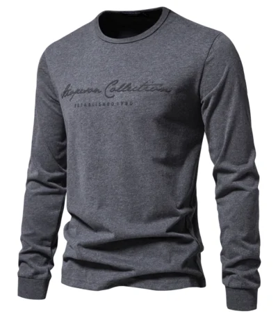 AIOPESON 100% Cotton Long Sleeve Men's T-shirt Solid Color Letter Print Casual T shirts for Men New Spring Tops Tee Men Clothing 1