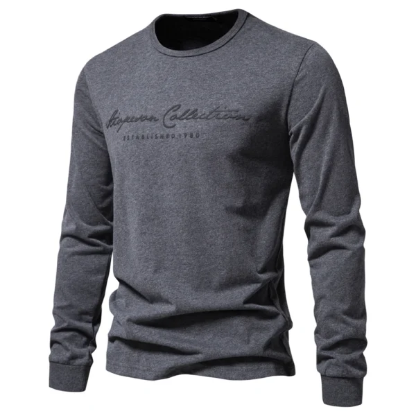 AIOPESON 100% Cotton Long Sleeve Men’s T-shirt Solid Color Letter Print Casual T shirts for Men New Spring Tops Tee Men Clothing