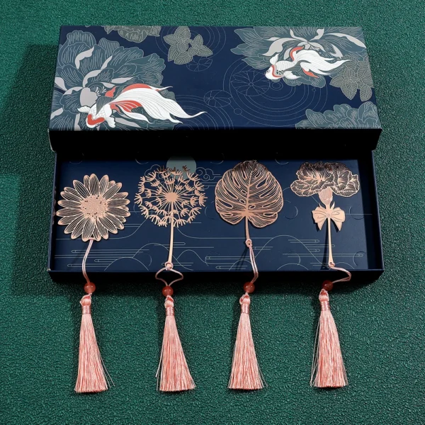Chinese Style Handmade Book Mark Pink Rose Lotus Flower Bookmarks Reading Marker for Book Lover Gifts for Friend Collection Gift