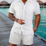2024 New style Summer Men’s Fashion Beach Suit Outdoor Sports Casual Shirt Solid color Loose Short Sleeve Shorts Beach two-piece