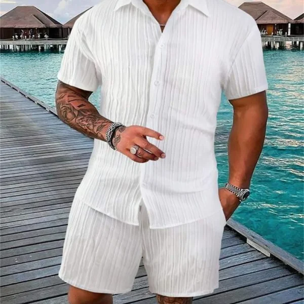 2024 New style Summer Men’s Fashion Beach Suit Outdoor Sports Casual Shirt Solid color Loose Short Sleeve Shorts Beach two-piece