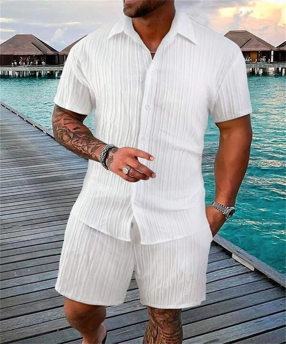 2024 New style Summer Men’s Fashion Beach Suit Outdoor Sports Casual Shirt Solid color Loose Short Sleeve Shorts Beach two-piece 2024 New style Summer Men’s Fashion Beach Suit Outdoor Sports Casual Shirt Solid color Loose Short Sleeve Shorts Beach two-piece