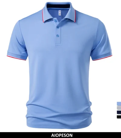 AIOPESON Men's Solid Color Work Polo Shirt Professional Breathable Moisture Wicking Office Casual Daily Wear Office Polo Shirts 1