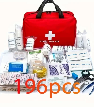 196 Pieces First Aid Kit, Outdoor Survival Emergency Kit, Full range for workplace, home, car, camping, travelling, sports Mini 1
