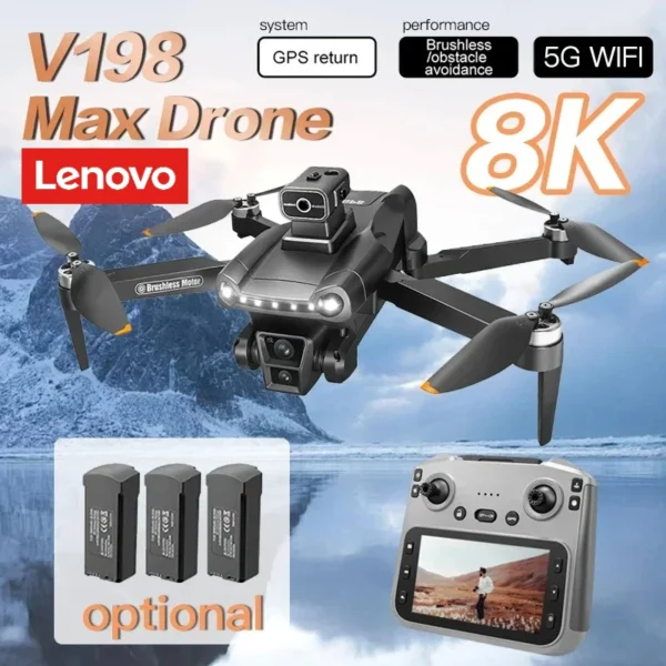 Lenovo V198 MAX GPS Drone 8K HD Aerial Photography Dual Camera Brushless Quadrotor Laser Obstacle Avoidance Optical Quadcopter