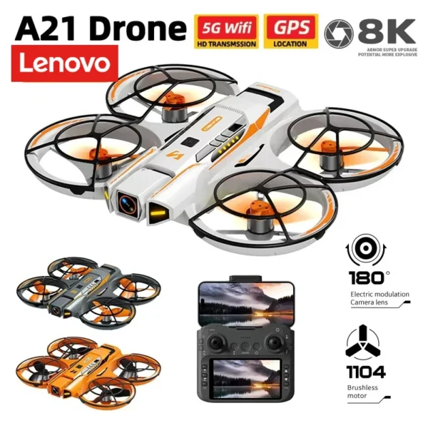 Lenovo New A21 Pro Mini Drone 4K 8K HD Camera with Screen RC Dron Brushless Motor Obstacle Avoidance Quadcopter Dron Gifts