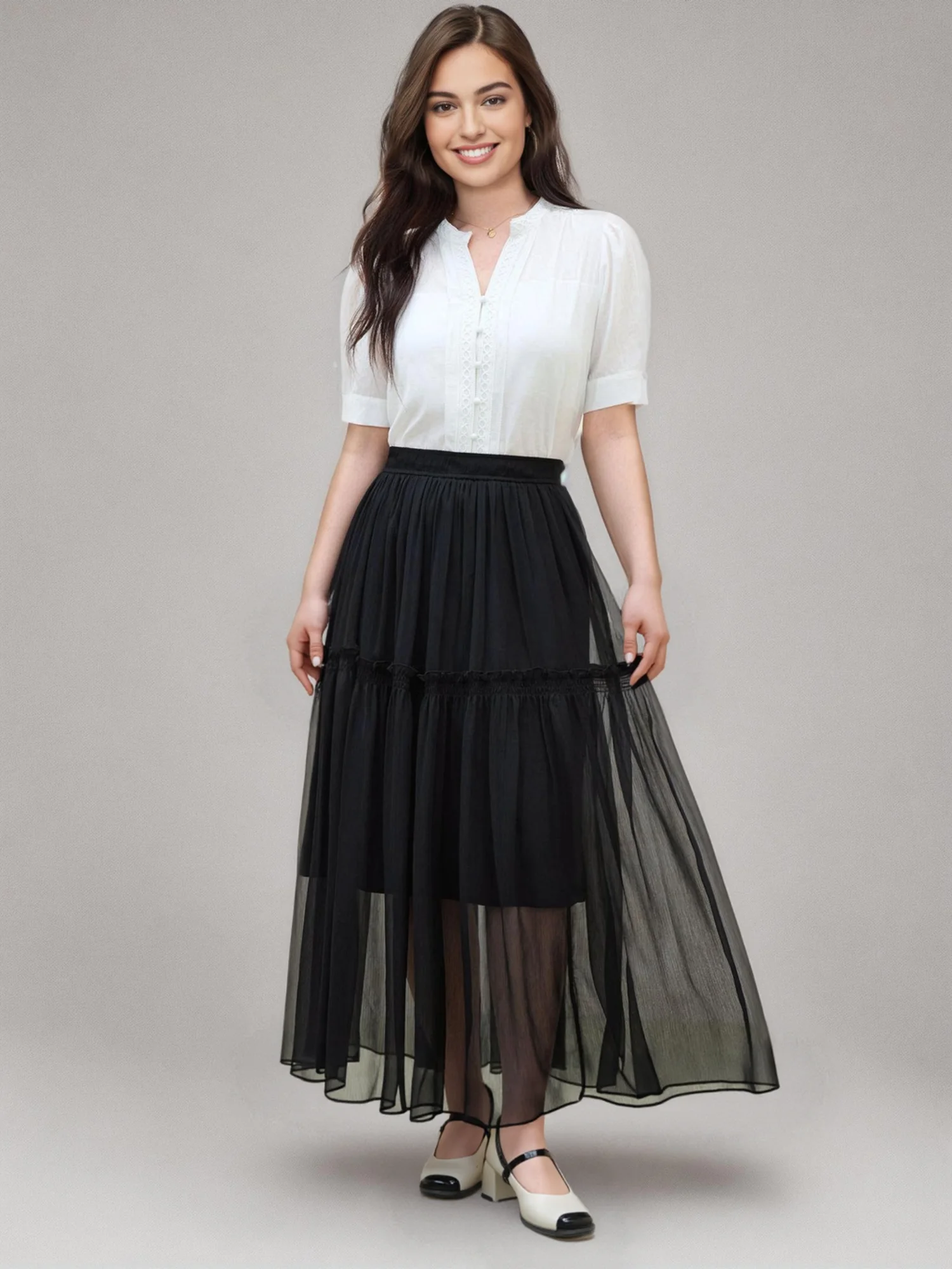 DUSHU Plus Size Women French Style Lace Short-sleeved Blouse 2025 Summer New Arrival Commuting Temperament Gentle Top 25DS82500 DUSHU Plus Size Women French Style Lace Short-sleeved Blouse 2025 Summer New Arrival Commuting Temperament Gentle Top 25DS82500