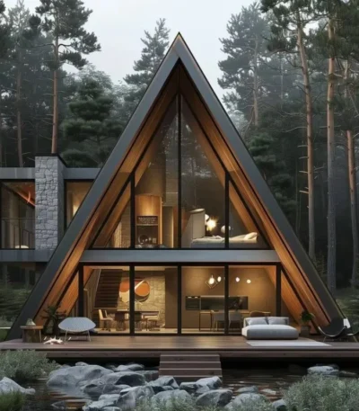 Triangle A Frame Wooden House Portable Prefab Tiny Cabin Outdoor Living Luxury Villa 1