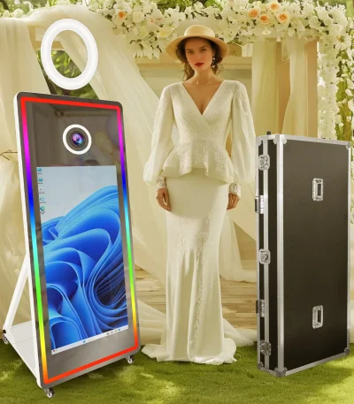 Portable Magic Mirror Photo Booth 43 Inch Touch Screen Camera Photo Booth with LED and Flight Case Selfie for Wedding Party Even