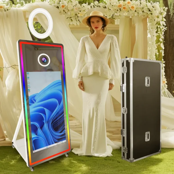 Portable Magic Mirror Photo Booth 43 Inch Touch Screen Camera Photo Booth with LED and Flight Case Selfie for Wedding Party Even