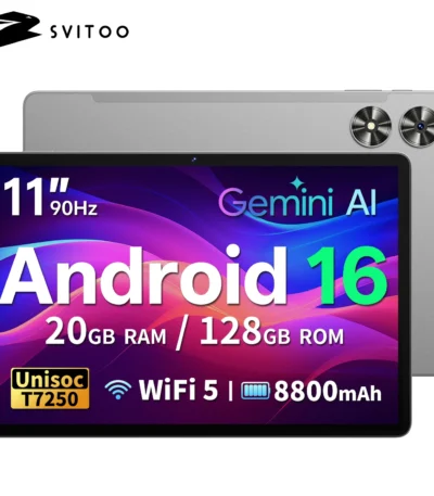 SVITOO Tablet 2026 Android 16 11 Inch 90Hz HD IPS Screen Unisoc T7250 Octa-Core Processor 4GB Physical RAM + 16GB Virtual RAM 128GB ROM 1TB Expandable 8800mAh Battery 2.4GHz 5GHz Dual Band WiFi 5 Bluetooth 5.0 GPS Widevine L1 1