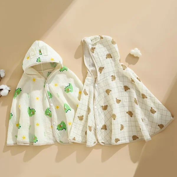 Breathable Cotton Baby Cape Bath Towel  Absorbent Hooded Bathrobe with Cartoon Pattern Soft Gauze Summer Sunscreen Beach Towel