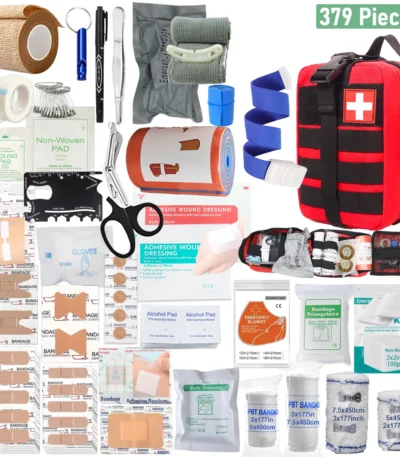 379pcs Home Office First Aid Kit Portable Emergency Bag, Red Survival Carry-On for Outdoor Activities, Camping, Hunting, Hiking 1