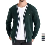 AIOPESON Brand Men’s Cotton Cardigan Sweater V Neck Button-up Casual Youth Knit Sweaters for Men