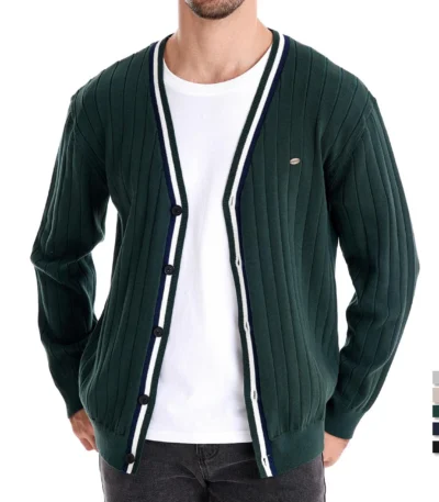 AIOPESON Brand Men's Cotton Cardigan Sweater V Neck Button-up Casual Youth Knit Sweaters for Men 1