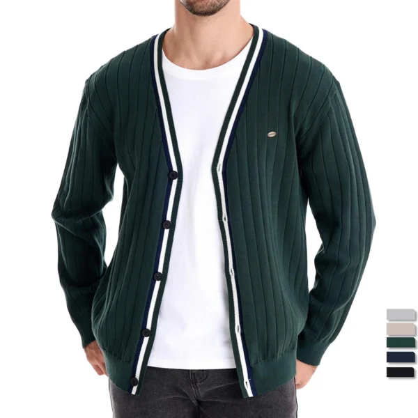 AIOPESON Brand Men’s Cotton Cardigan Sweater V Neck Button-up Casual Youth Knit Sweaters for Men