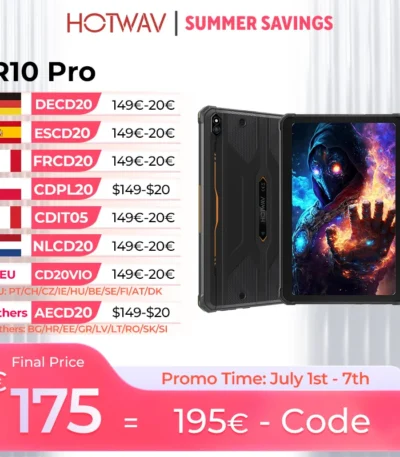 HOTWAV R10 Pro Rugged Tablet Android 14 10.1'' HD+ 13MP Camera Pad 10800mAh Battery 8GB 256GB 8-core OTG Charging Tablet PC 1