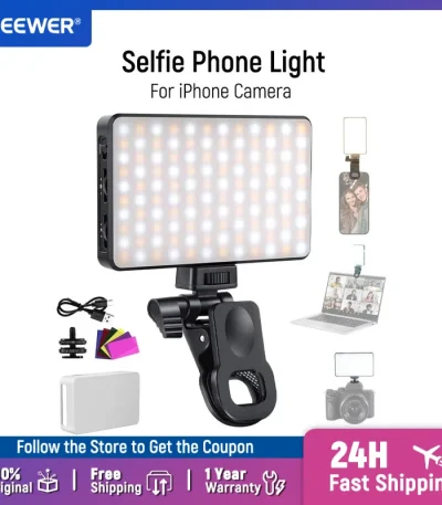 NEEWER BASICS LED Selfie Phone Light, Rechargeable 2500-9000K Clip On Fill Light, Color Films/Diffuser/3000mAh for iPhone Camera