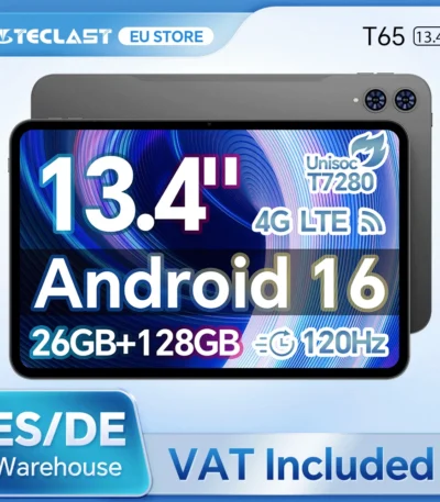 Teclast T65 Android 16 Tablet 13.4" 120Hz Display T7280 8-Core 26GB RAM(6GB+20GB Expansion) 128GB ROM 4G LTE GPS 8000mAh Type-C 1