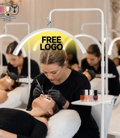 Hidden Cable Custom LOGO Professional Lash Lamp Half Moon LED Light for Eyelash Extension Artist Beauty Salon Studio Floor Stand