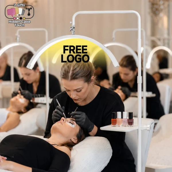 Hidden Cable Custom LOGO Professional Lash Lamp Half Moon LED Light for Eyelash Extension Artist Beauty Salon Studio Floor Stand