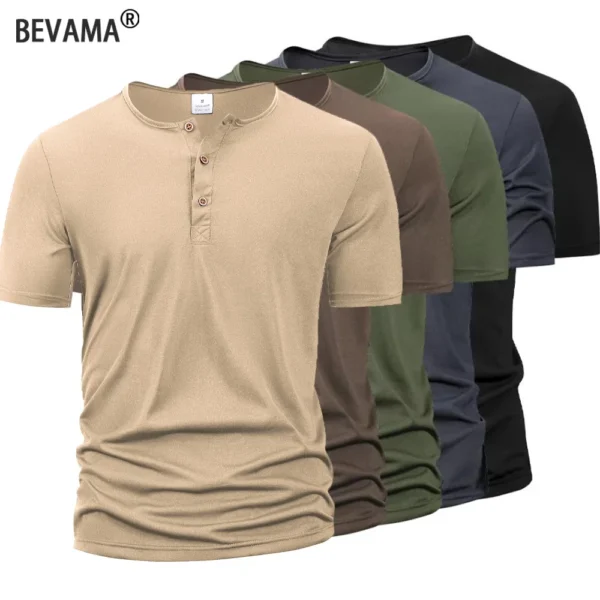 Summer Men Henley Collar T-shirts Button Slim Casual Male Solid Color Short Sleeve Men Sports T-shirt Polo shirt Tops