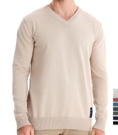 AIOPESON Mens V-neck Solid Cotton Pullover Sweaters Long Sleeve Casual Social Knitted Sweaters for Men 1