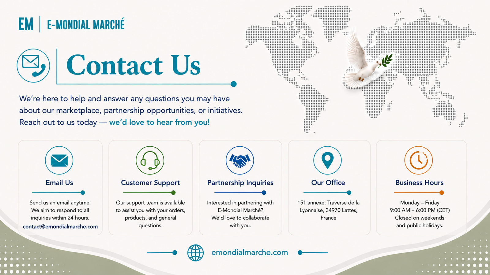 Contact E-Mondial Marché – Get in Touch with Our Team