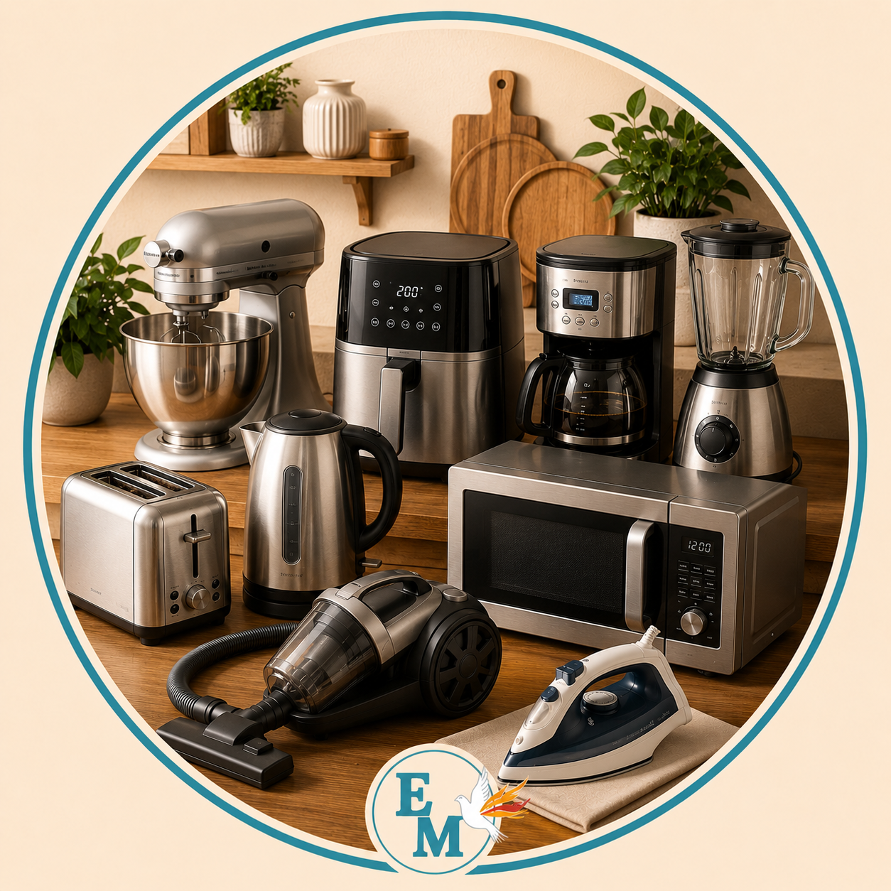 Appliances including air fryer, stand mixer, coffee maker, blender, microwave, toaster, electric kettle, vacuum cleaner and steam iron – Home Appliances category at E-Mondial Marché.