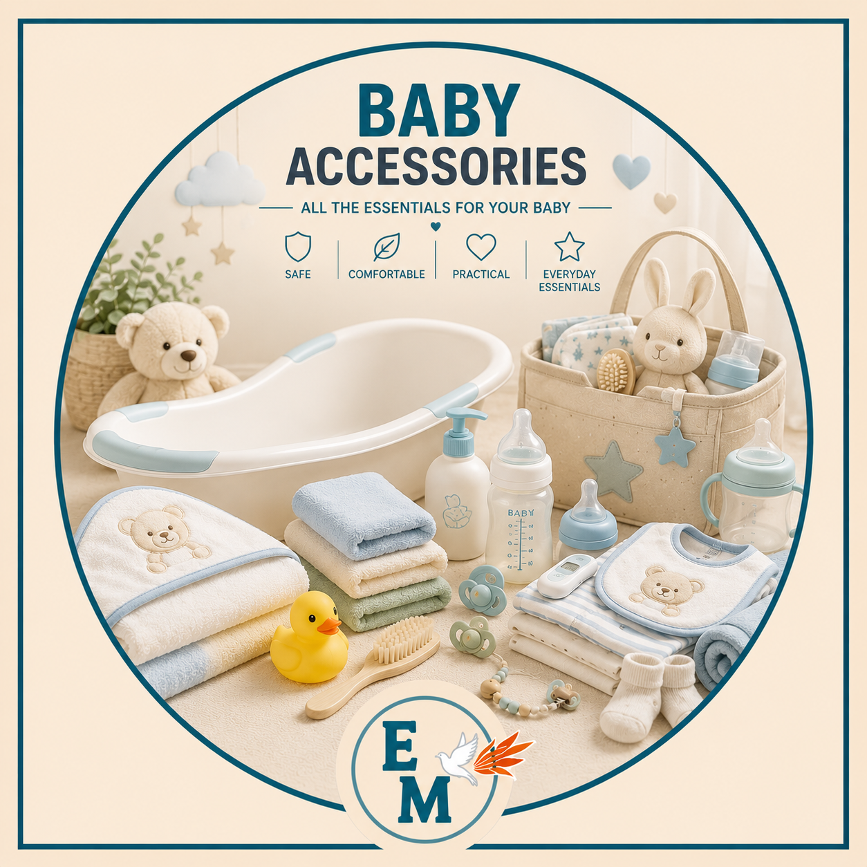 Baby accessories including diaper bags, bibs, baby bottles, feeding accessories, toys, baby care essentials and everyday infant products – Baby Accessories category – E-Mondial Marché