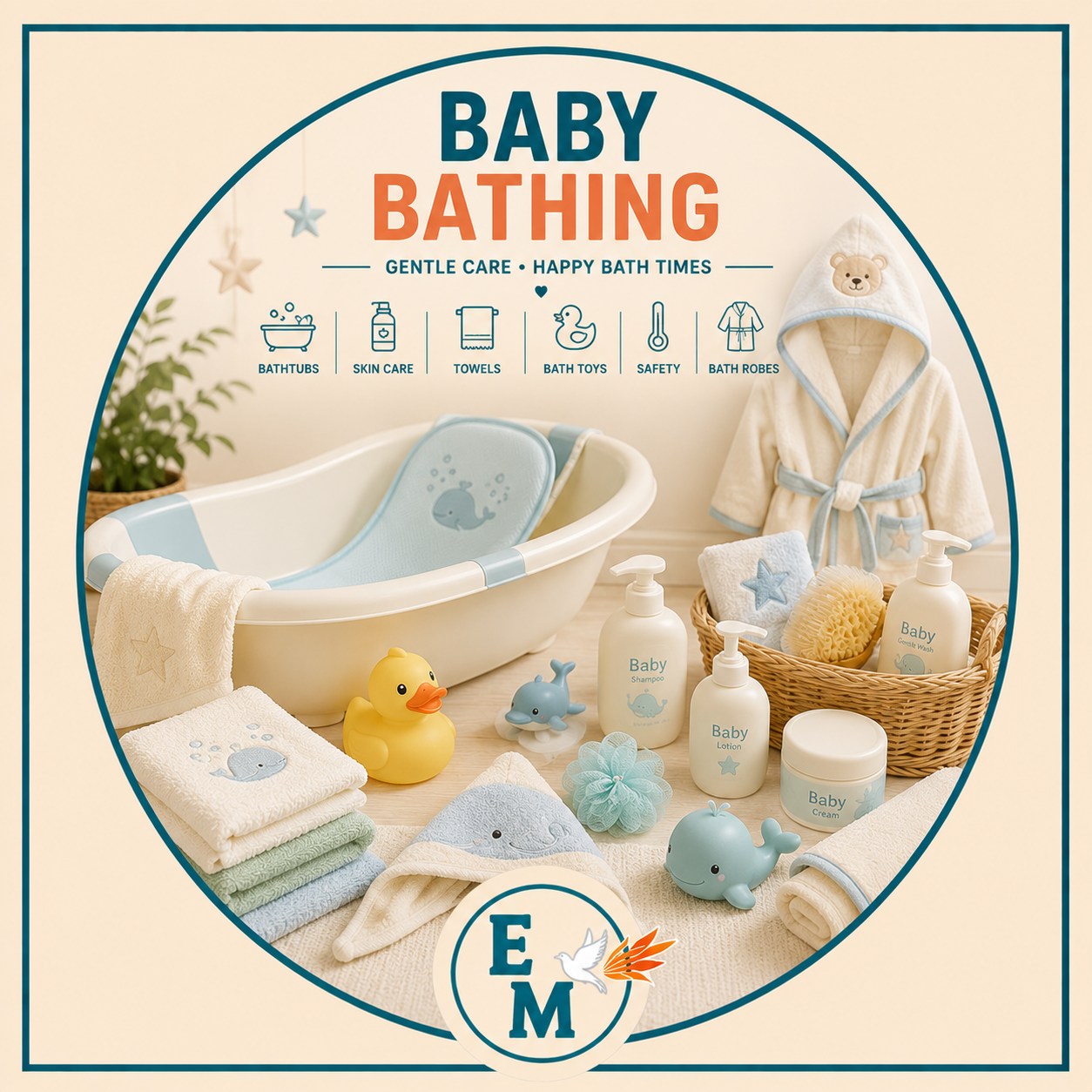 Baby bathing essentials including baby bathtubs, shampoos, body wash, lotions, towels, washcloths, bath brushes, sponges and bath accessories – Baby Bathing category – E-Mondial Marché