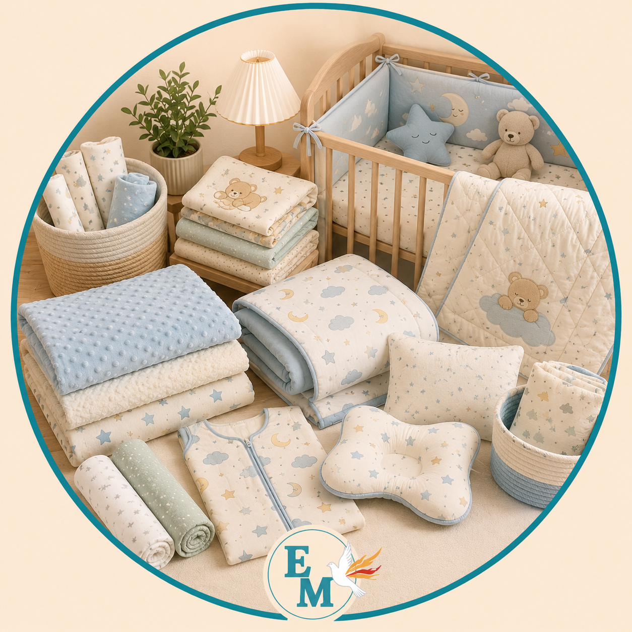 Baby bedding including crib sheets, blankets, quilts, pillows, mattress protectors, swaddles, sleeping bags, crib bumpers and nursery bedding essentials – Baby Bedding category at E-Mondial Marché.