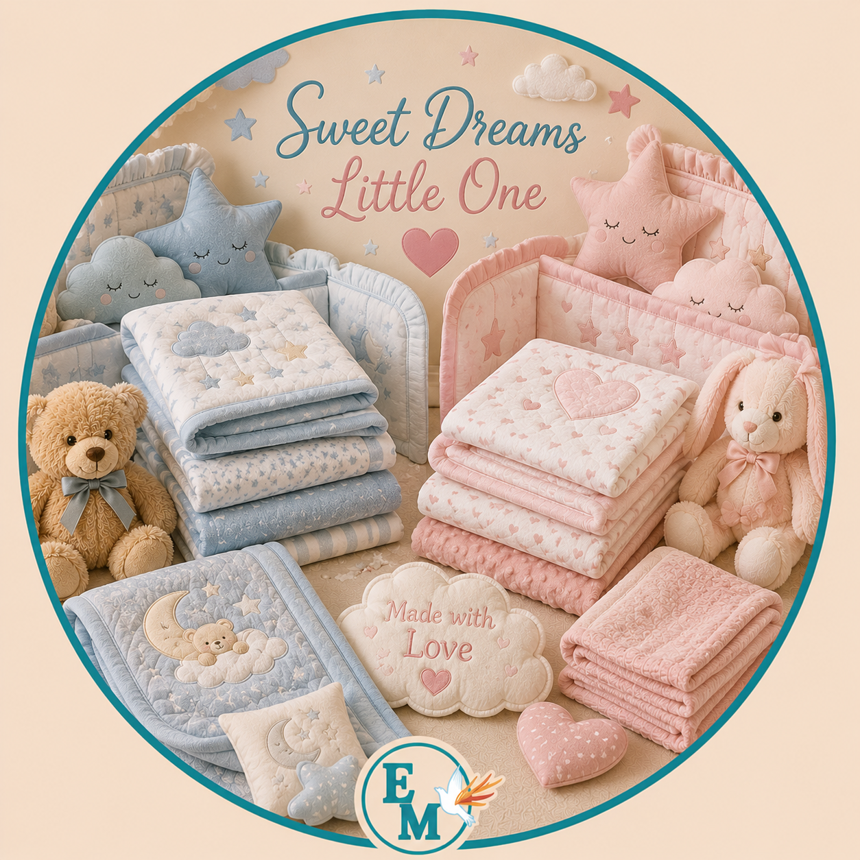 Baby bedding including crib sheets, blankets, quilts, pillows, mattress protectors, swaddles, sleeping bags, crib bumpers and nursery bedding essentials – Baby Bedding category at E-Mondial Marché.