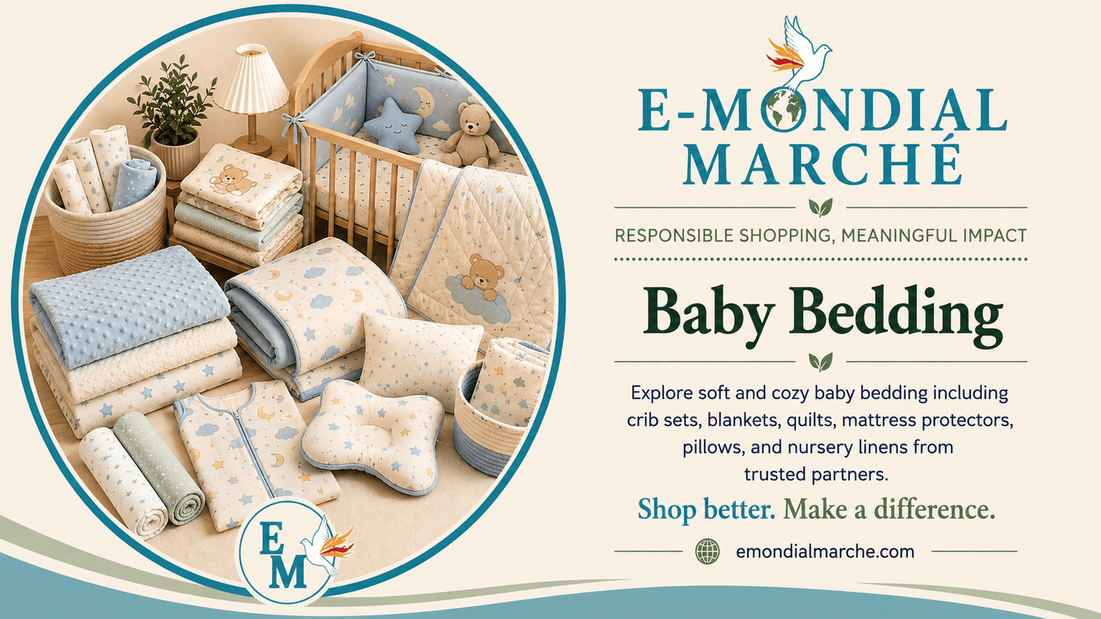 Baby Bedding portal on E-Mondial Marché featuring trusted marketplaces, buying guides, FAQs and related categories.