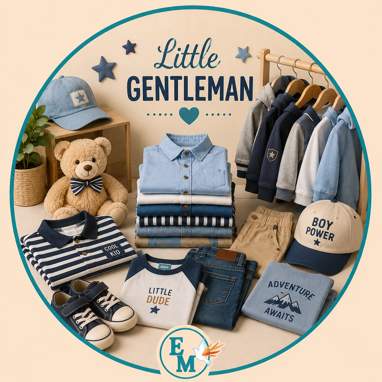Baby boy clothing including bodysuits, rompers, pajamas, T-shirts, overalls, hoodies, hats, bibs, socks, shoes and newborn essentials – Baby Boy Clothing category at E-Mondial Marché.