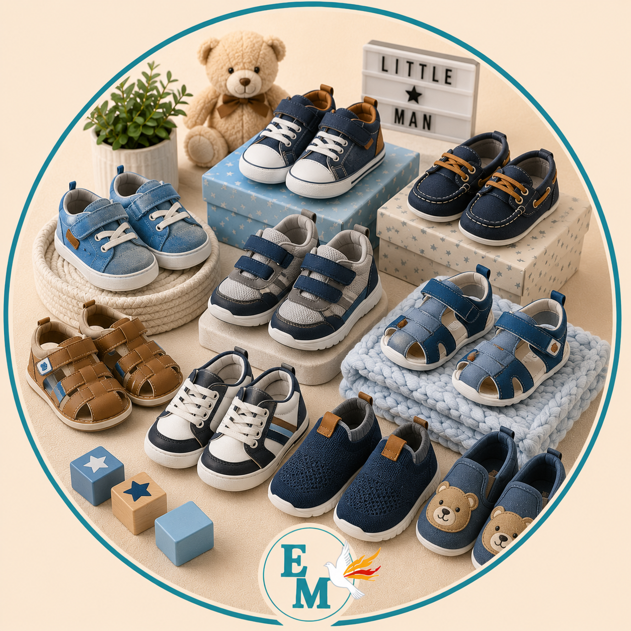 Baby boy shoes including sneakers, sandals, soft sole shoes, first walking shoes, loafers, slip-ons and comfortable footwear for infants and toddlers – Baby Boy Shoes category at E-Mondial Marché.