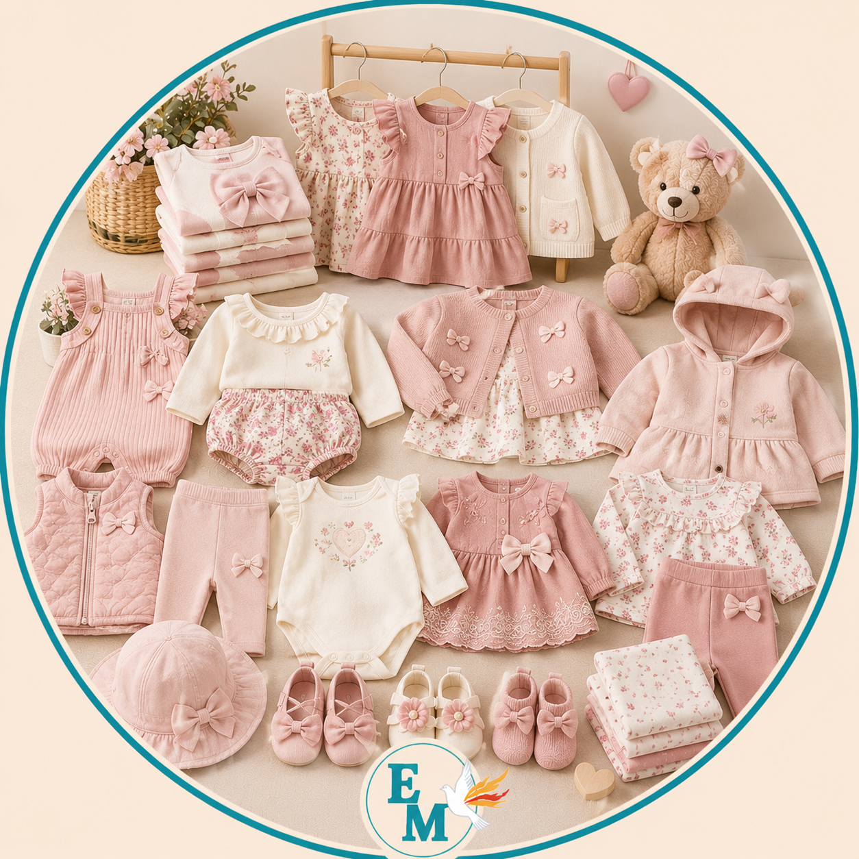 Baby girl clothing including dresses, bodysuits, rompers, pajamas, leggings, sweaters, jackets, hats, shoes and newborn essentials – Baby Girl Clothing category at E-Mondial Marché.