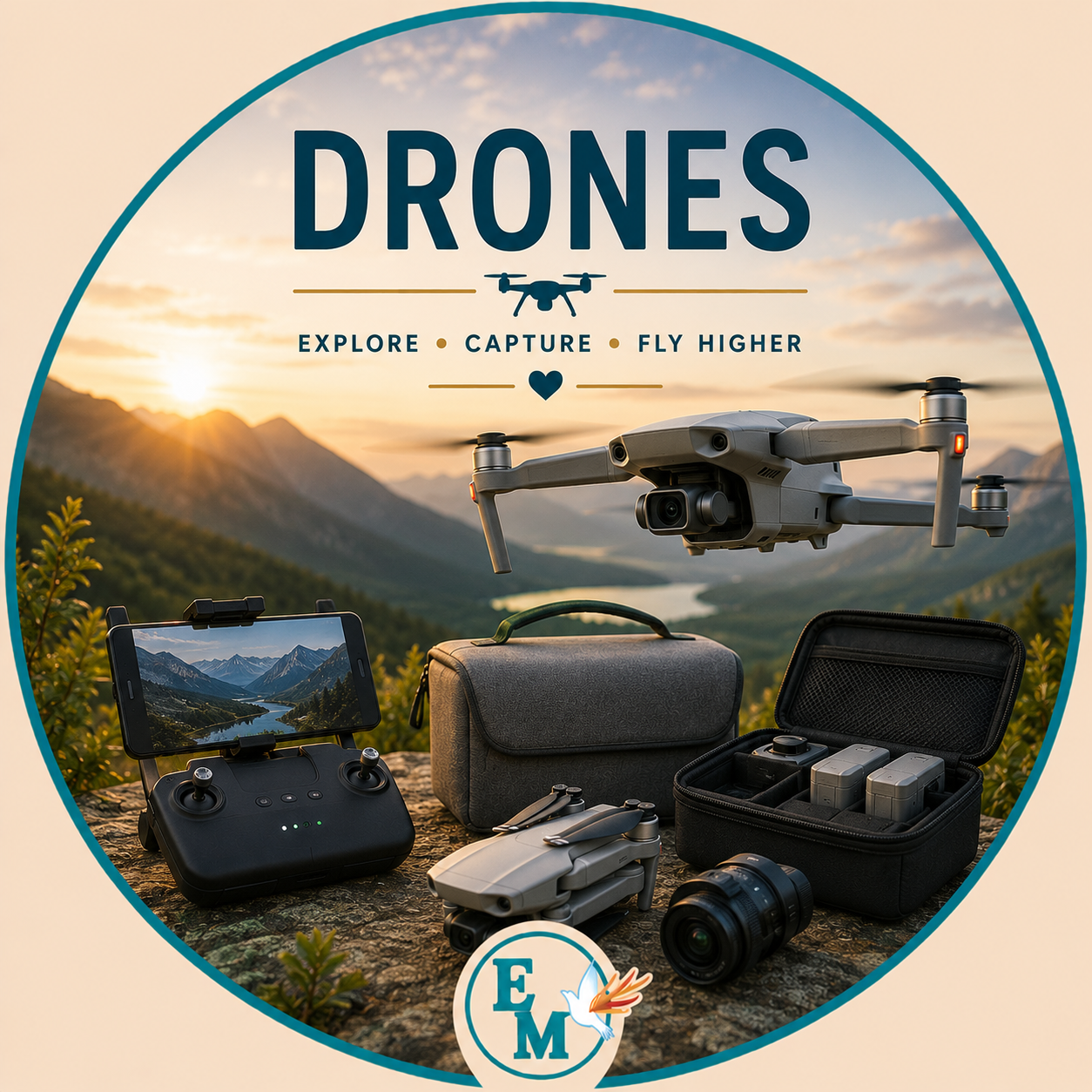 Drones including camera drones, quadcopters, aerial photography drones, GPS drones, foldable drones, remote controllers, intelligent flight batteries, spare propellers, drone carrying cases, camera filters, charging accessories, and aerial imaging equipment – Drones category at E-Mondial Marché.