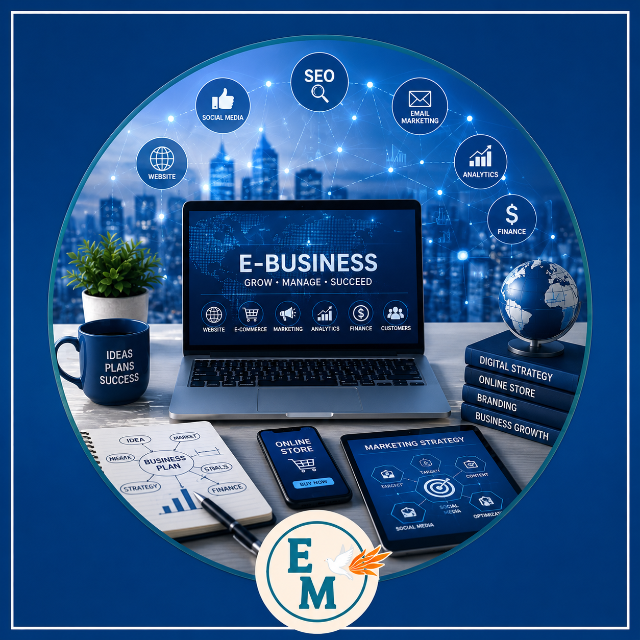 E-business solutions including e-commerce tools, business software, digital services, online marketing solutions, website management, payment systems and technology resources for entrepreneurs and businesses – E-Business category at E-Mondial Marché.