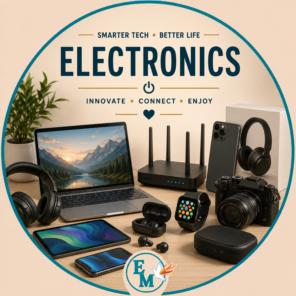 Electronics including laptops, smartphones, tablets, drones, digital cameras, gaming controllers, smartwatches, wireless headphones, Bluetooth speakers, routers, action cameras, power banks, SSD drives, USB flash drives, memory cards, charging accessories, and smart electronic devices – Electronics category at E-Mondial Marché.