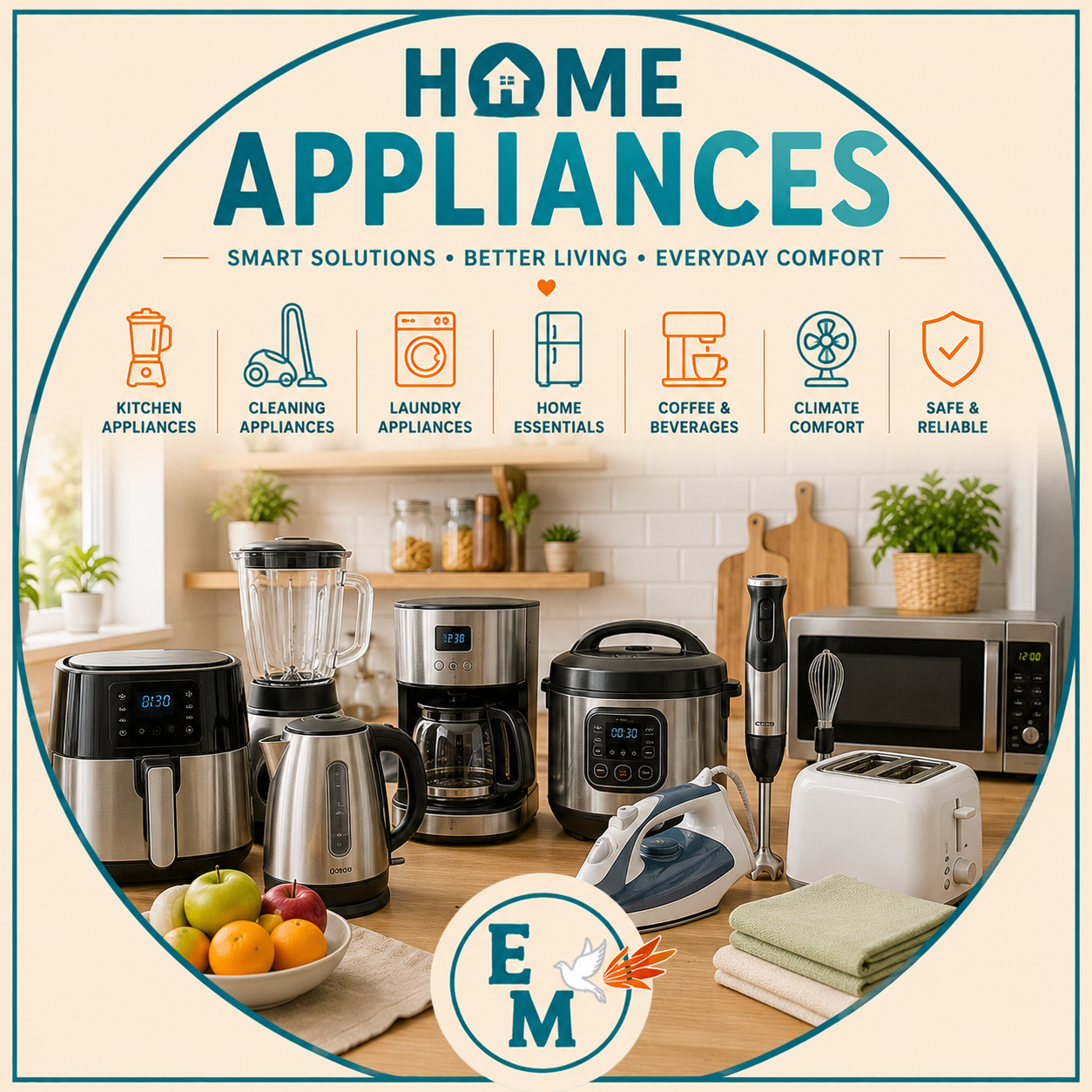 Home appliances including kitchen appliances, small household appliances, coffee machines, air fryers, blenders, vacuum cleaners, fans, heaters, and everyday electrical appliances – Appliances category at E-Mondial Marché.