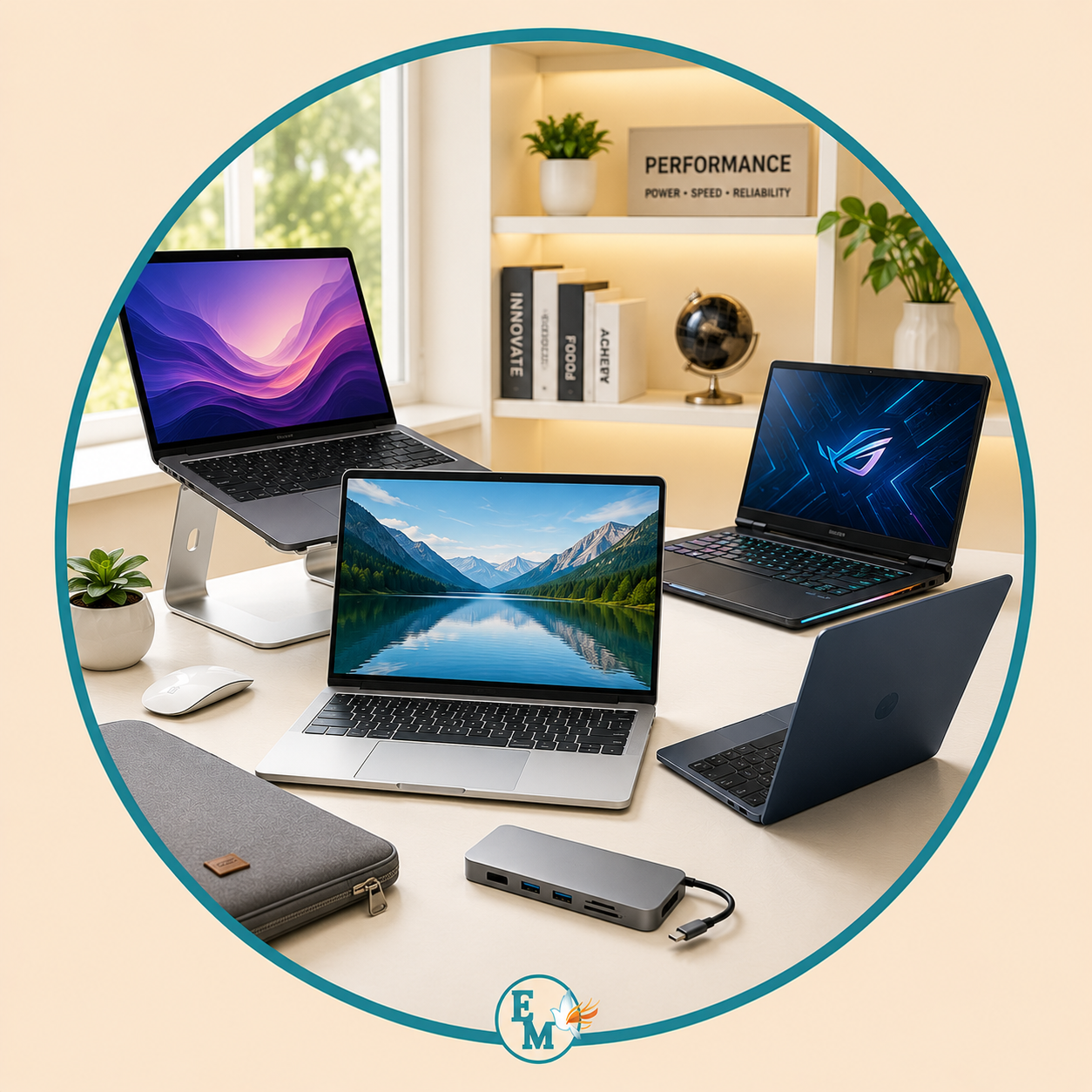 Laptops including ultrabooks, business laptops, gaming laptops, notebook computers, lightweight laptops, high-performance laptops, laptop stands, laptop sleeves, USB-C docking stations, computer accessories, portable workstations, and mobile computing solutions – Laptops category at E-Mondial Marché.