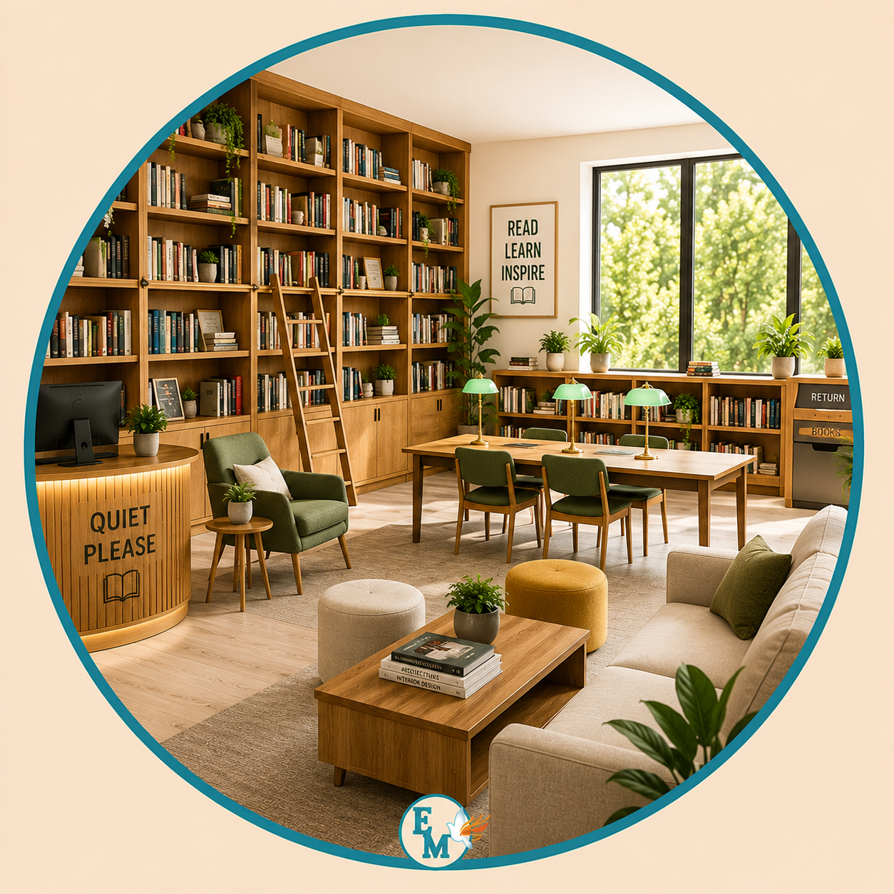 Library furniture including bookcases, bookshelves, library tables, reading chairs, study desks, lounge seating, storage cabinets, reception counters, side tables, ottomans, display shelving, reading lamps, and furniture for libraries, reading rooms, study areas, schools, and home libraries – Library Furniture category at E-Mondial Marché.